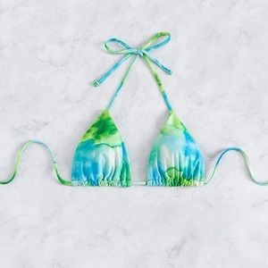 Tie Dye Tie Back Halter Bikini Top and knot tie cheeky bottoms